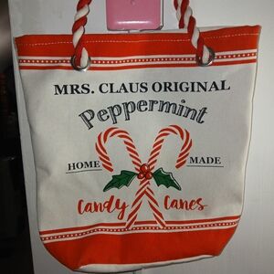 Peppermint Candy Cane Canvas Tote - Red and White Straps